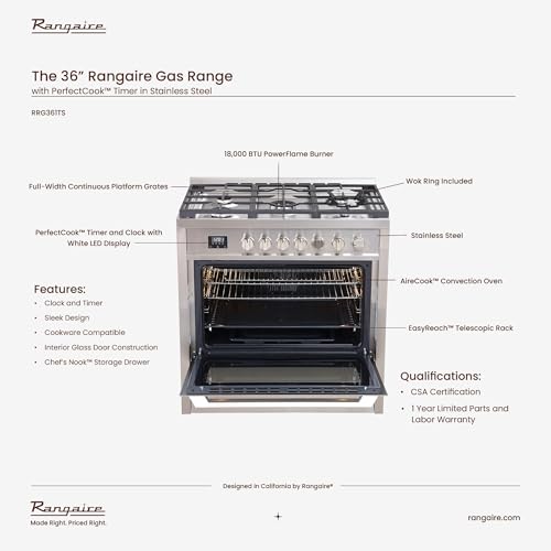 Rangaire RRG361TS 36 Inch Gas Range, 5 Sealed Burners thumb #5