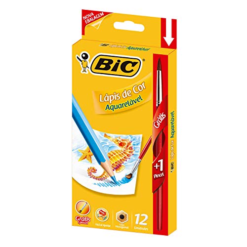 Lápis de Cor Aquarelável BIC, 12 cores, + 1 Pincel, 742837, 1 unidade
