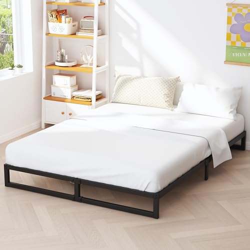 Richwanone 5 Inch Queen Bed Frame Metal Platform Mattress Foundation with Steel Slat Support, No Box Spring Needed, Easy Assembly, Black