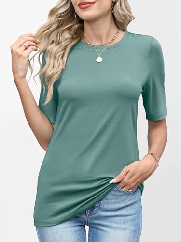Image of ANRABESS Womens Half Sleeve Tops Crewneck Shirts Basic Fit Work Tee