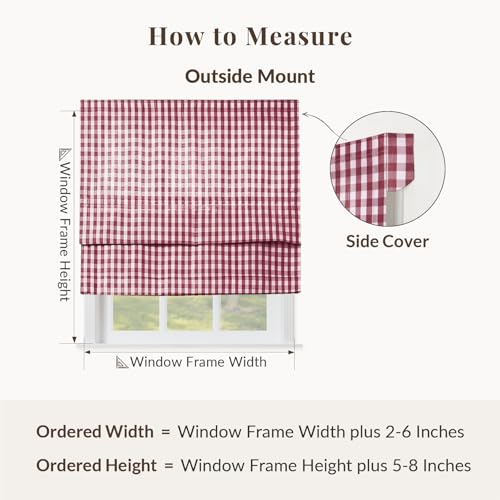 Image of TWOPAGES No Drill Cordless Buffalo Plaid Roman Shades Roman Blinds for Windows, Custom Made Room Darkening Country Checkered Blinds Farmhouse Shades, Red Small Plaid, 1 Piece