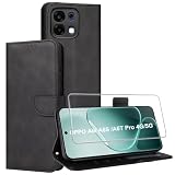 Cover per OPPO A6 / A6S / A6T Pro 4G / 5G, Custodia in Pelle a Libro con 1 Pellicola Vetro Temperato Protezione Schermo Portafoglio Porta Carte Cuoio Flip Case Libretto Antiurto,Nero