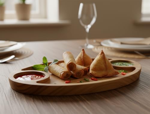 Image of eSplanade Wooden Serving Tray Platter Tableware Serveware | Brown - 15 inch Inches