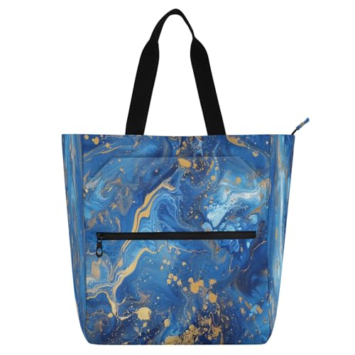 Bolsas decorativas para niños, estudiantes, adultos, color dorado y azul, impermeable, bolsa de compras reutilizable con cremallera para escuela, trabajo, viajes, arco iris para libros de lectura