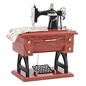 Leepesx Mini Electric Sewing Machine Music Box Retro Classical Treadle Sewing Machine Table Desk Mechanical Clockwork Music Machine, Red