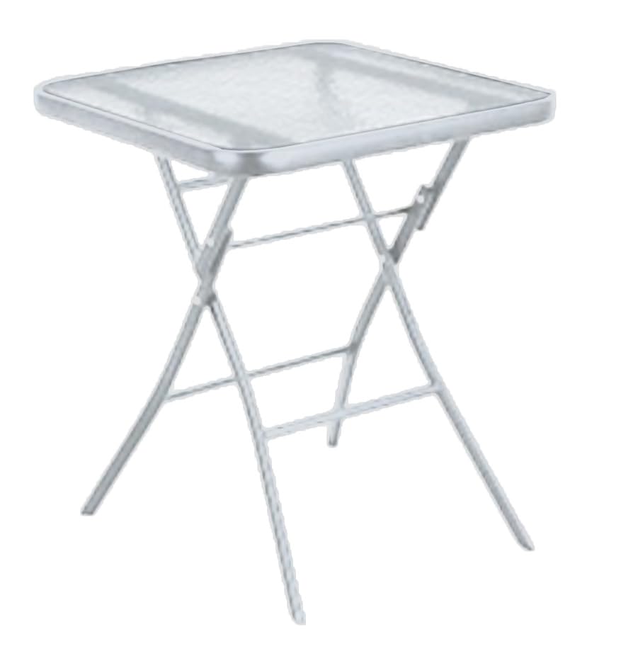HERSIG - Mesa Plegable de Acero y Vidrio Templado Cuadrada Color Blanco | Mesa para Jardin, terraza o balcón. Medidas 60x60x70cm