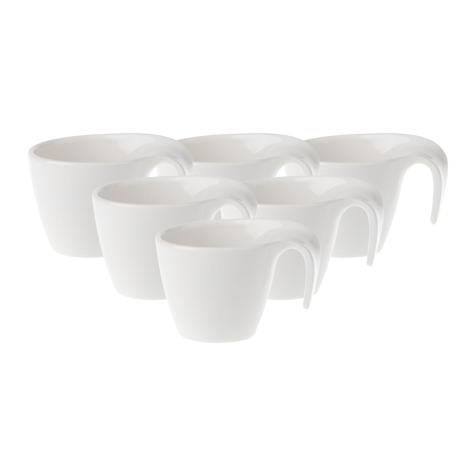 Villeroy & Boch Flow Mokka- / Espressotassen 6er Set, 100 ml, Obertasse mit geschwungenem Henkel, Premium Porzellan, Weiß