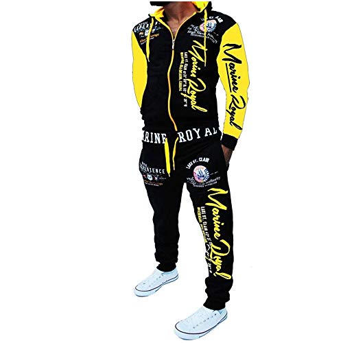 Image of HHGKED Men 's Casual Tracksuit Hooded Full Zip Elastic Waistband Sweatsuit Set