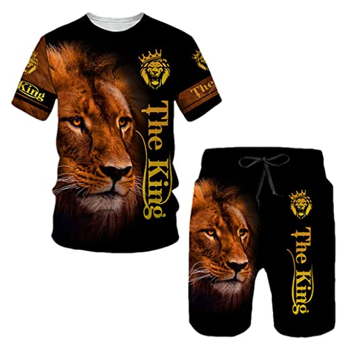 Survêtement d'été pour homme keusyoi avec imprimé lion 3D ensemble short t-shirt décontracté S