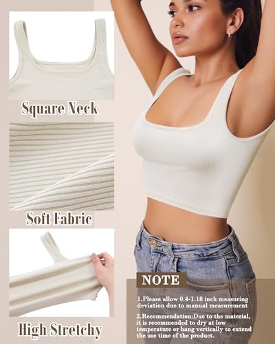 Jecery 6 Pack Womens Crop Tank Tops Basic Seamless Ribbed Square Neck Tank Tops Exercise Summer Yoga Top3