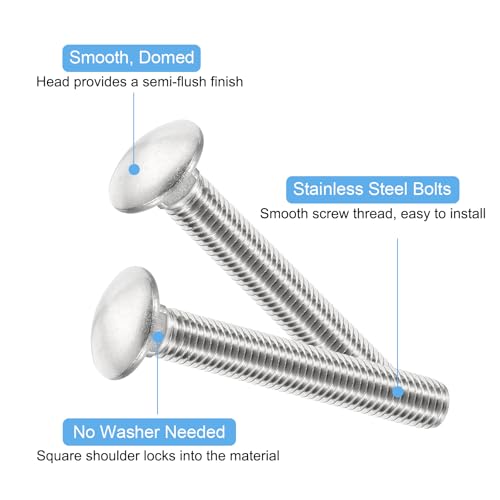 Image of uxcell 1 /2-13x3-1 /2 Carriage Bolt, 4pcs Round Head Square Neck Screws, 304 Stainless Steel, Fully Threaded, Silver