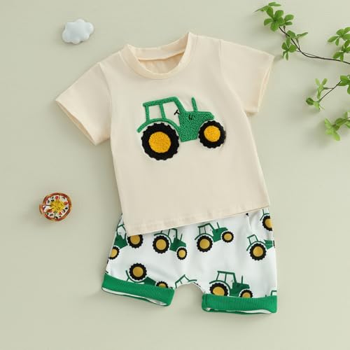 MAYUMMPY Baby Toddler Boys Summer Clothes Sets Casual Outfit Newborn Farm Outfits Tractor Infant Baby Boy Outfit3
