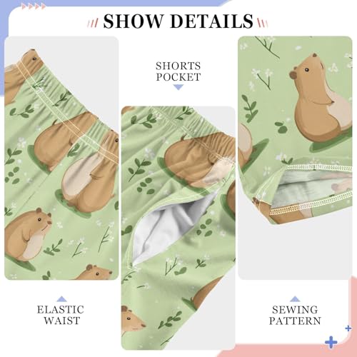 Boys' Pants Brown Capybaras Grassy Leaves Long Bottoms Jogger Pants Elastic Waist Trousers with Pockets S-XL4