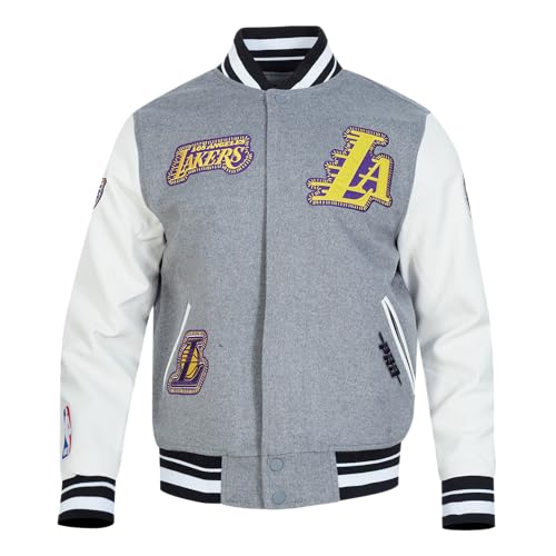 Pro Standard Mens NBA Los Angeles Lakers DIY Pick Stitch Varsity Jacket Heather Grey/White/Black 2Xl