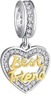 CRISNATA 2 Tone Gold Heart Charm-925 Sterling Silver Love Sister, Best Mom, Best Friend Bead Pendant, fits European First Mothers Day Charms Bracelet, Gifts for Mum/BFF/Daughter/Grandma