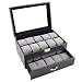 Caddy Bay Collection Black Classic Watch Case Display Box With Clear Glass Top Holds 20 Watches with Microfiber Cleaning Cloth