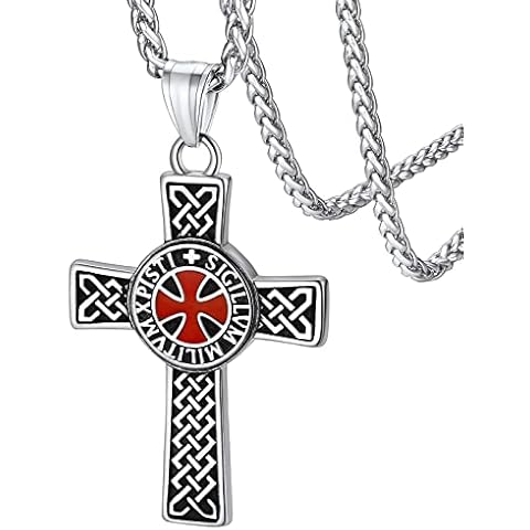 FaithHeart Templar Knights Cross Pendant Jewelry Stainless Steel Celtic Knot Necklace Vintage Sigillvm Militvm Xpisti Accessories Religious Gifts for Birthday Cover