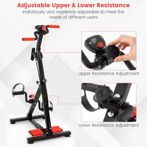 Image of GYMAX Pedal Exercise Bike for Seniors, Hand Arm Leg and Knee Fitness Machine with Massage, LCD Monitor, Adjustable Height and Length for Total Body, Home Exercise Equipment for Elderly