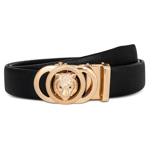 Image of Aurolran Men&Womens Leather Dress Belt Business Automatic Buckle Belt Color-Black Silver Gold