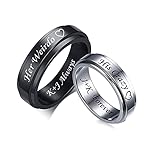 MZZJ Custom Inside Her Weirdo & His Crazy Couple Ring Set 2 Tone Black Silver Stainless Steel Meditation Spinner Fidget Flat Rings Engagement Wedding Band