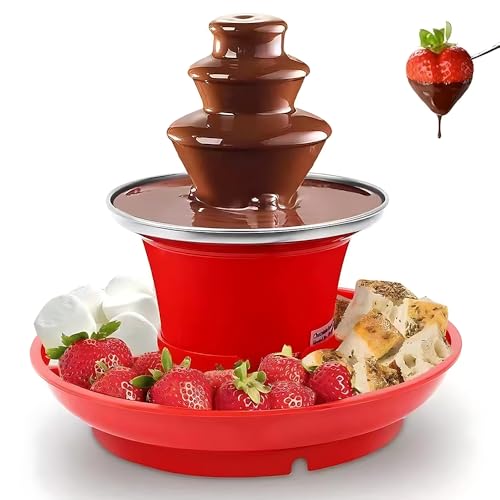 YIWEOG Máquina de fuente de chocolate eléctrica de 3 niveles con bandeja Olla para derretir chocolate de acero inoxidable adherente de calidad alimentaria Fuente de fondue Operación con un botón