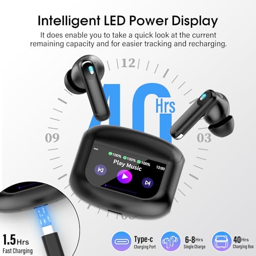 QXUFV Ecouteurs Bluetooth sans Fil, Écouteurs Bluetooth 5.4 Écran Tactile LED Multifonction avec Mode 5 EQ, 48H Écouteurs sans Fil ANC Réduction du Bruit Mic avec HiFi Stéréo, Noir mystérieux – vue 6
