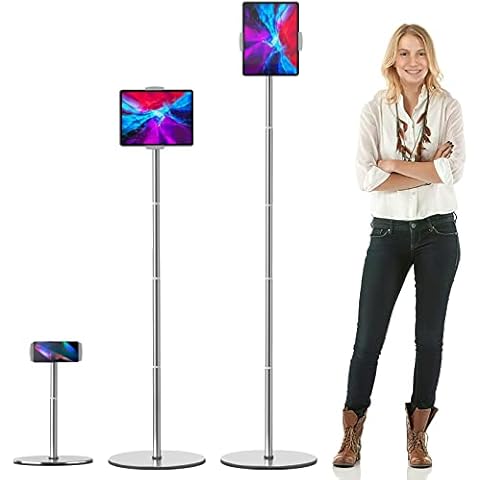 OATSBASF Tablet Floor Stand, Height Adjustable(16.5-66.1 inch), 360 Degree Rotating, Aluminum Alloy Cradle Mount Dock for 4.7"-12.9" Screen iPhone Samsung, iPad, Kindle, eBook Reader (White) Cover