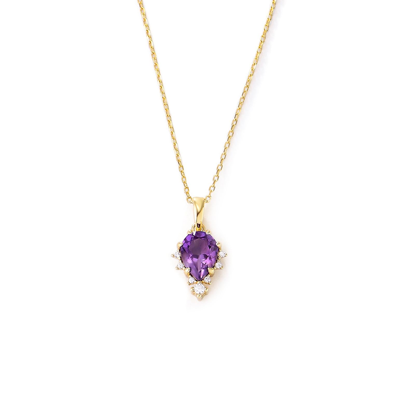 Collana Donna, Donna Oro Giallo Collana da Donna con Pendente a Goccia 6x8mm in Ametista e Moissanite, Lunghezza 40+5cm