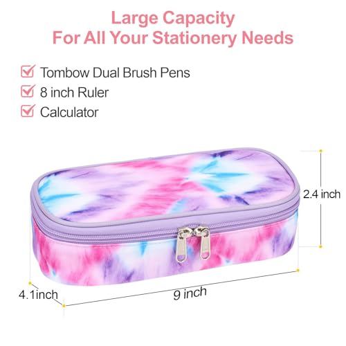 Image of Bagseri Pencil Case for Girls - Large Pencil Pouch for School, Pink Tie-Dye | Girls Pencil Case Wide Opening, Kids Pen Bag with Multi-Slot, Cute Water Resistent Organizer for Stationery, Pink Tie-Dye