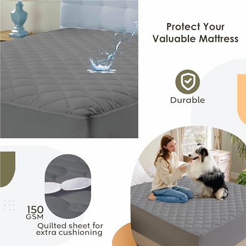 Image of Ayka 100% Waterproof Double Size 72x48 inch Cotton Quilted Mattress Protector Breathable Hypoallergenic Noiseless Ultra Soft Elastic Fitted Bed Protector Mattress /Bed Cover (Grey, Double (72 * 48 inch))