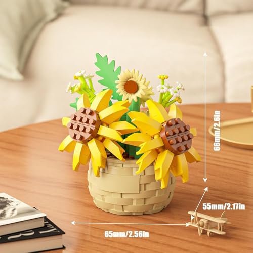 Image of Sunflower Flowers Building Blocks for Lego Flower, Building Blocks for Desk and Stand Decor,Creative Project for Desk and Flower Stand Decor