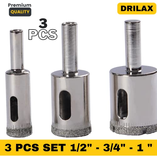 1 Inch Diamond Hole Saw 3/4 Inch Diamond Hole Saw 1/2 Inch Diamond Drill Bit 3 Pcs Set Quartz Granite Marble Ceramic Porcelain Glass Tiles Bottle Terracotta Clay Flower Pot Drain Holes 3 Pieces Set #TOP3