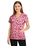 COCO BRANDS Betty Boop Women's All Over Print, V-Neck Scrub Top with Pockets - Comfortable Work Uniform, Size Medium, Betty Boop Pink Lipstick
