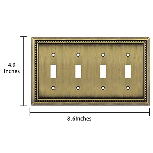 Image of Henne Bery Sunken Pearls Heavy Duty Decorative Wall Plate Switch Plate Outlet Cover (Quad Toggle, Antique Brass)
