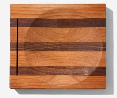 B merry Studios Alaska Ulu Alder Walnut Stripe Wood Chopping Bowl board Top Slot