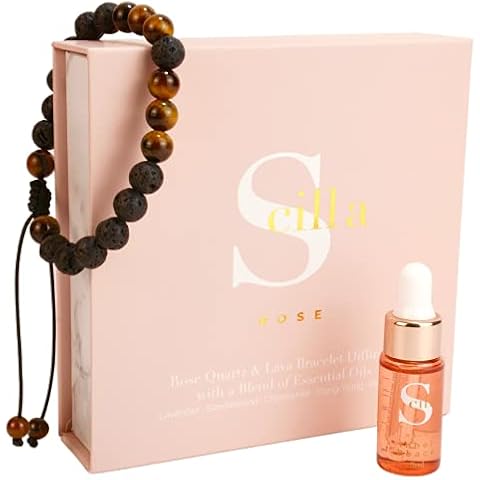 Anxiety Bracelet Diffusers for Essential Oils - Tiger Eye Crystal Bracelet Lavender Oil Diffuser - Lava Rock Chakra Bracelet Aromatherapy Diffuser- Gifts for Women - Gift Box Cover