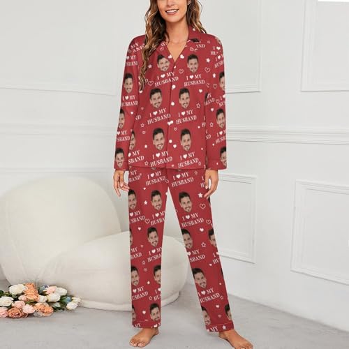Personalized Couple Pajamas Matching Sets with Photo Custom Husband Wife's Face Sleepwear Funny Ugly Pajamas for Couple3