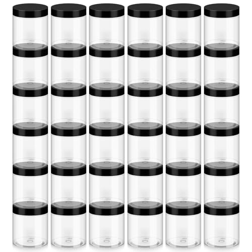 Loretoy 36 Pack 8 OZ Household Plastic Jars with Lids BPA Free Reusable Refillable Transparent Cosmetic Containers for Bath Salts Cosmetics Powders Beauty Product and Small Accessories Black
