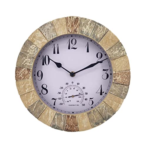 Vistnale Orologio da parete sospeso con termometro Orologio da giardino esterno impermeabile da parete retrò per decorazioni domestiche 10 pollici |.Orologi