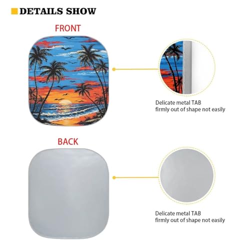 Image of 2 PCS Windshield Sun Shade Foldable Palm Trees Sunset Car Front Window Cover Sun Visor UV Rays Blocker Automotive Interior Accessories Sun Protection
