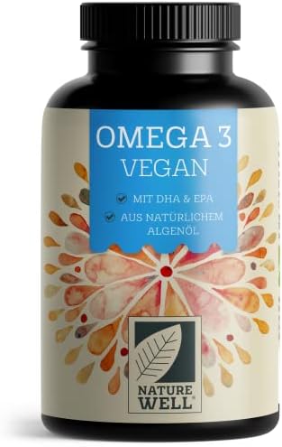 Omega-3 Vegan 120 Kapseln hochdosiert, 2000mg Omega-3 Algenöl pro Tag mit 600mg DHA & 300mg EPA, veganes Omega aus nachhaltigem Anbau als Fischöl-Alternative, laborgeprüft mit Zert