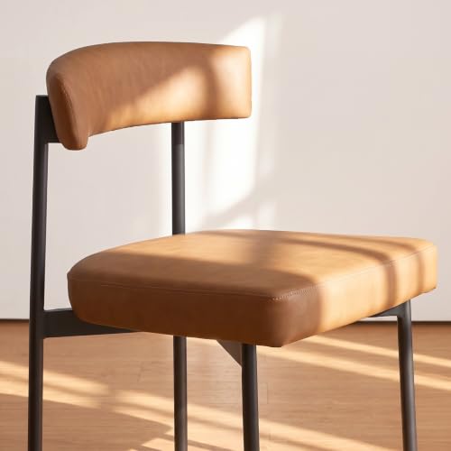 Image of GrandNoor Brown Modern Bar Stools Set of 3, 24 Inch Faux Leather Counter Stools with Curved Backrest, Counter Height Bar Stool for Kitchen Island