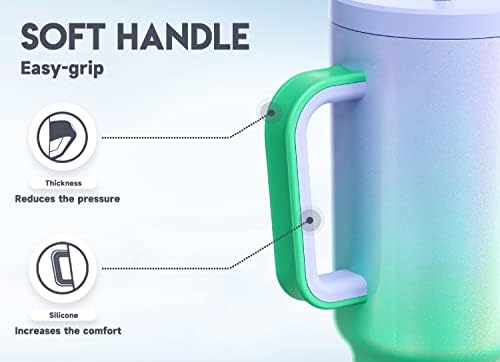 Meoky 40oz Tumbler with Handle, Leak-proof Lid and Straw, Insulated Coffee Mug Stainless Steel Travel Mug, Keeps Cold for 34 Hours or Hot for 10 Hours (Green Purple)