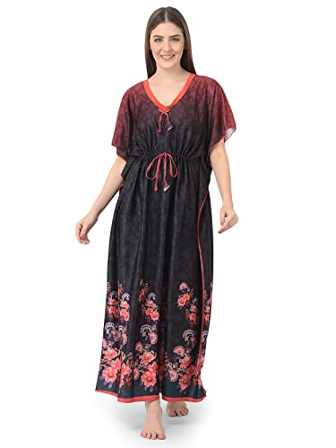 Image of Noty Women's Kaftan Nighty | Digital Print | Sarena Fabric | V Shaped Neck Nightwear | Nightdress for Girl