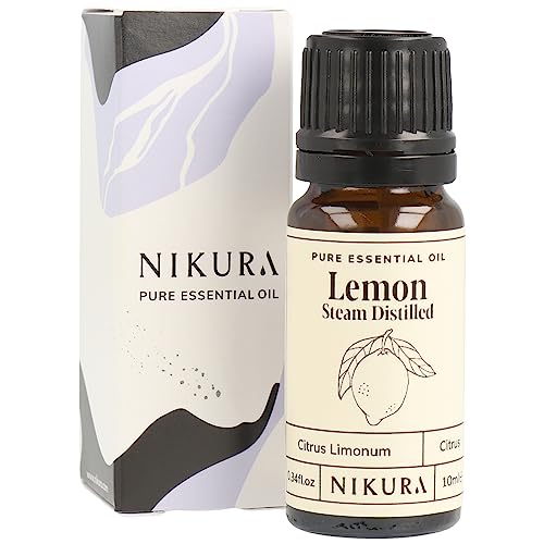 Nikura Lemon (Steam Distilled) Essential Oil - 10ml | 100% Pure Natural Oils | Perfect for Cleaning Aromatherapy Diffusers Humidifier | Great for Mindfullness Skin | Vegan & UK Made
