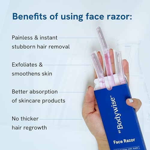 Image of Be Bodywise Reusable Face Razor For Women - Pack of 3 | Instant & Painless Hair Removal | For Eyebrows, Upper Lip, Forehead, Peach Fuzz, Chin and Sideburns | Stainless Steel Blade & Firm Grip | Purple