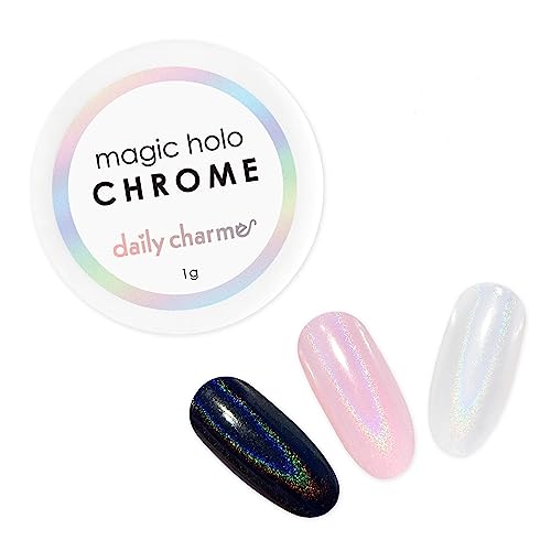 Daily Charme Magic Holo Nail Chrome Powder (Holographic) 1g Holographic Nail Powder Manicure Pigment High Sheen Glitter Dust Home DIY/Nail Salon Manicure