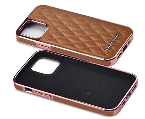 Image of PULOKA iPhone 12 /12 Pro Electroplated Leather Case Royal Diamond Design Back Cover for Apple iPhone 12 /12 Pro 6.1 inchinch - Brown