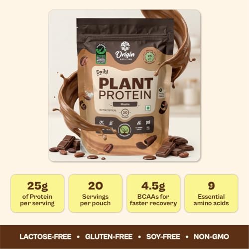 Image of Origin Nutrition 100% Natural Plant Based Protein Powder, 823 gm, Ranked Best Vegan Protein, European Pea Protein Isolate & Pumpkin Seed, Mocha Flavour with 25g per Protein Per Serve