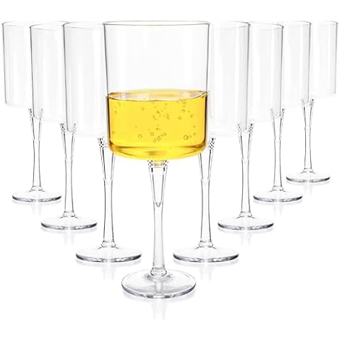 Elsjoy Set of 8 Acrylic Square Wine Glass, 14 oz Unbreakable Wine Glasses with Long Stem Reusable Cylinder Red Wine Goblet, Shatterproof Wine Stemware for Party, Dinner, Wedding Cover